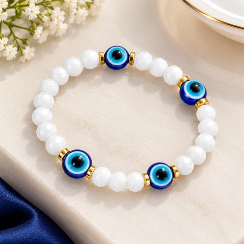 IVORY AZURE - White Crystal Evil Eye Protection Bracelet
