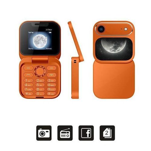 i17 Air Mini Flip Mobile Phone,Foldable Cell Phone- Orange