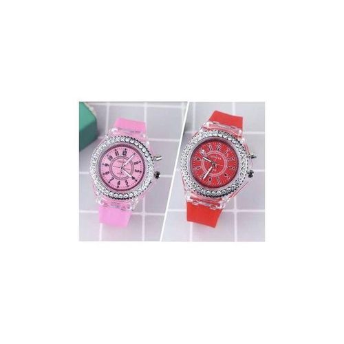Geneva 2 In 1Crystal Luxury Wristwatch Wth LED Light Girls And Boys