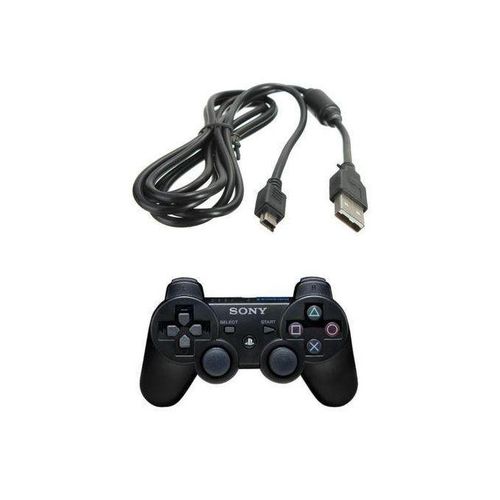 PS3 DUAL SHOCK 3 WIRELESS GAME PAD/CONTROLLER +USB CORD/CABLE-BLACK