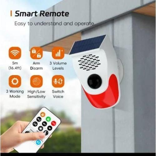 Solar Powered Motion Sensor Alarm Light Outdoor Weatherproof Security Strobe Alarm With Remote & Powerful Audible Alarm