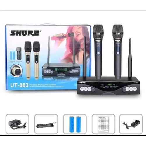 UT-883 Dual Wireless Microphone System with Receiver, Handheld Dynamic Mic Set, Long Range, Compatible with Speakers for Karaoke, Party, Church, Wedding, Party, Outdoor Events. ( UT-883 )