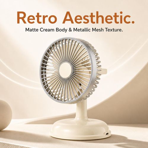 REGLUBET Retro Mini Desk Fan, Type-C Powered Portable Cooling Fan, 2 Speed Adjustable, Detachable Washable Cover, 90° Rotatable Head, Quiet Mini Fan for Home Office Outdoor Use