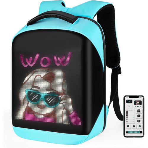 (Everyone) LED Backpack 17 Inch,Full Color Screen Programmable,School bag,Laptop Backpack, Work Bag Fashion Travel Backpack, Blue APP CONTROL
