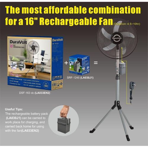 Rechargeable Standing Fan With Removable Battery Pack, Solar Charging Support, AC/DC Fan, Long Backup Time, Low Power Consumption