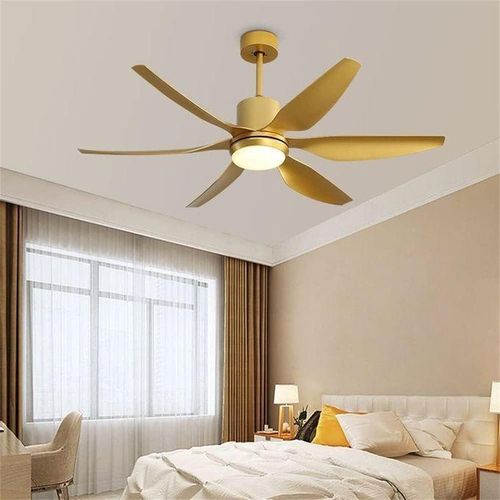 6 Blades Tropical Art Ceiling Fan-Lights + Remote - 30+24W - 660*275*267mm - Gold