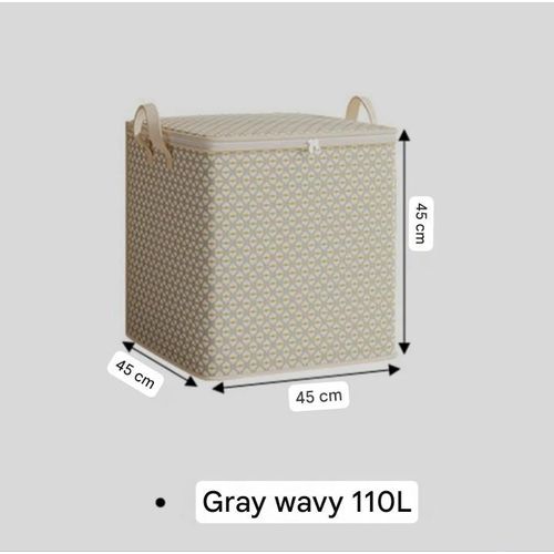 110L Foldable Storage Box Organizer with Zipper & Handles - Gray Corrugated Pattern