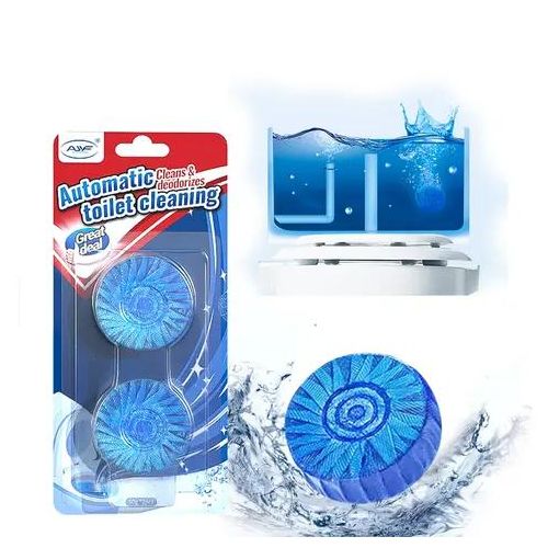 Automatic Toilet Bowl Cleaner Tablets – Blue Flush Toilet Cleaning & Deodorizer Long Lasting Toilet Freshener & Limescale Remover (2pcs)