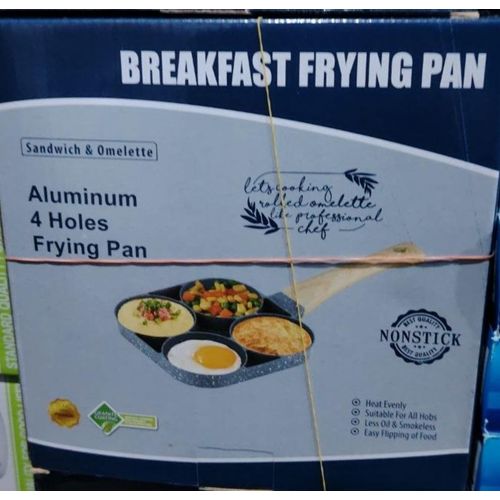 4-hole aluminum breakfast frying pan with wooden handle, non stick