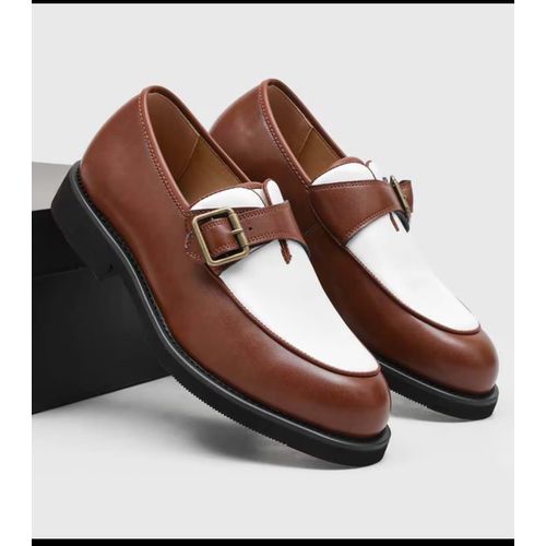 Classic Brown and White Leather Mens Shoes