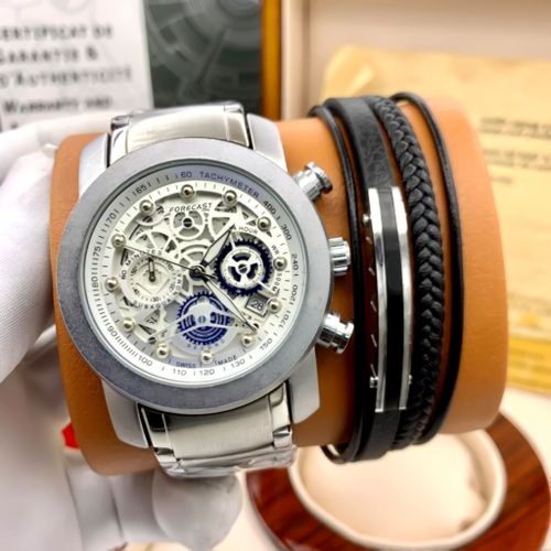 Rugged & Classic Super Sophisticated Chain Wristwatch + Rugged Bracelet For Executives