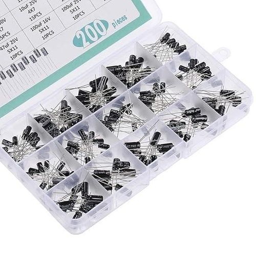 200PCS 15 Value 10V 16V 25V 50V Metal Electrolytic Capacitors Assortment Box Set 0.1uF-220uF
