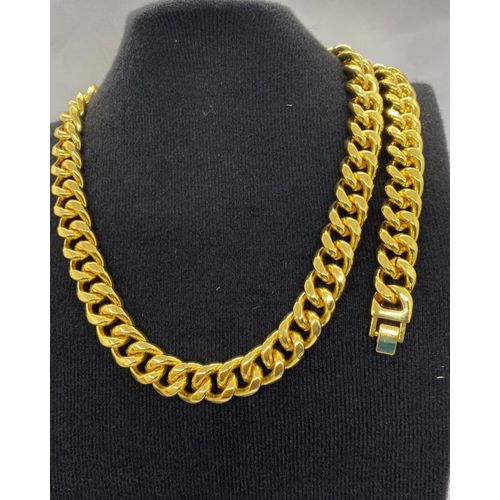 Original Quality Iced Out Cuban Gold Steel Classic Chain Necklace & Bracelet