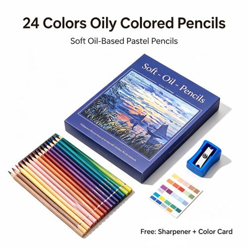 24-color professional oil-based colored pencil set with sharpener and color chart
