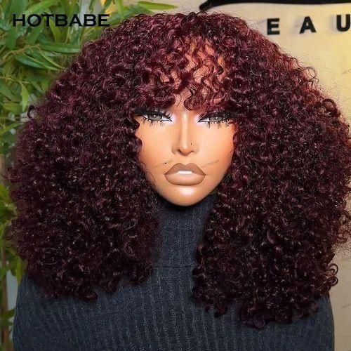 Burgundy Red Curly Bang Wig