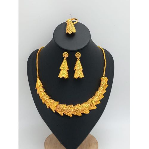 Elegant Gold Necklace, Ear Ring And Ring For Women