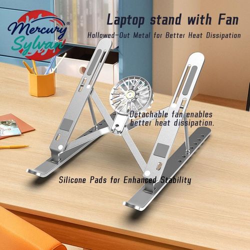 MS Metal 10-18inch large Laptop stand and Fan Portable rapid - cooling combo.(Silver and Fan)