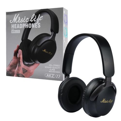 AKZ 22- Hd+ Stereo Sound Quality Super Wireless Over-Ear Noise Cancellation Headphones with Bluetoot5.3, TF Card Slot, Comfortable Cushioned Ear Cups, Gaming Headphone - Compatible with Smartphones & Computers, - Modern Headset ( Black)