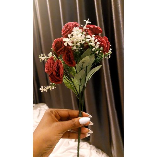 Faux Red Rose Floral Stem Realistic Silk Flower Arrangement for Home & Wedding Decor