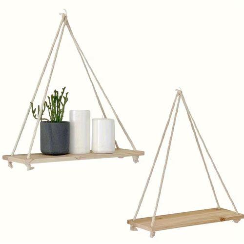 1pc Wood Bohemian Floating Shelf - Wall-Mounted Shelf Suitable for Living Room, Bedroom, Bathroom, Rustic Hanging Display Shelf with Installation, No Assembly Required, Space-Saving Decorative Storage for Books, Plants, Floating Shelves