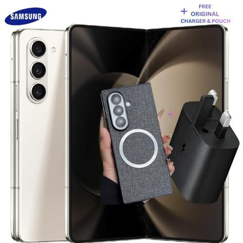 Galaxy Z Fold 5 - AI phone- 7.6 512GB/256GB ROM) 12GB RAM, ) (50/12/10)MP + 10MP Selfie - Snapdragon 5G - With Pouch case & original charger