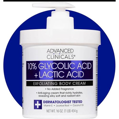 Advanced Clinicals 10% Glycolic Acid + Lactic Acid Exfoliating Body Cream, a 16 oz (454 g) anti-aging body moisturizer