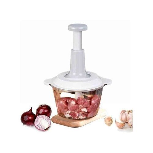 Manual Hand Pat Food Processor – Vegetable & Meat Chopper – Transparent Bowl with Steel Blades