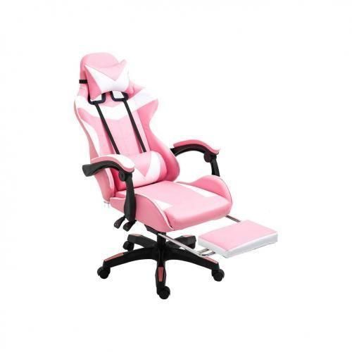 PINK Computer Racing Gaming Ergonomic Chair + Footrest