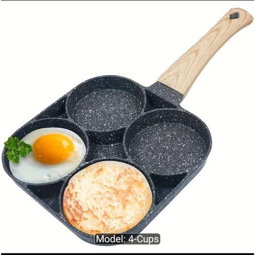 4-Hole Non-Stick Frying Pan With Wooden Handle Maifanstone Coating, Perfect For Eggs, Pancakes, Induction Compatible, Modern Kitchen Cookware Durable, Dishwasher Safe, Aluminum Alloy, Ideal Gift For Holidays, Christmas, Halloween