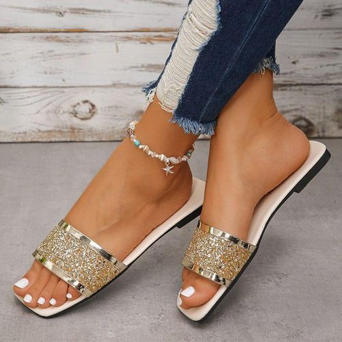Women Slippers Casual Flat Slippers Ladies Shoes - Gold