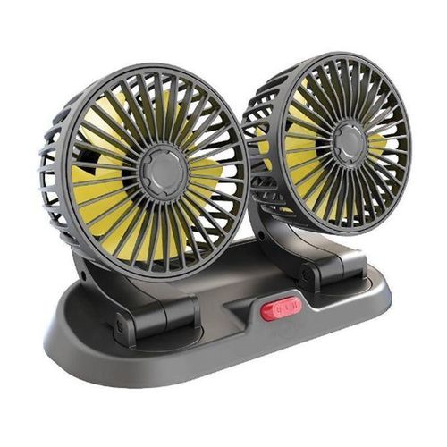 12V 2-Head Car Cooling Fan, 2-speed Adjustable, 360° Rotation - Black