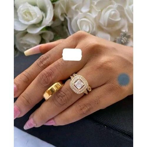 Eternal Gold Plated Wedding Ring Complete Couple Set -Gold