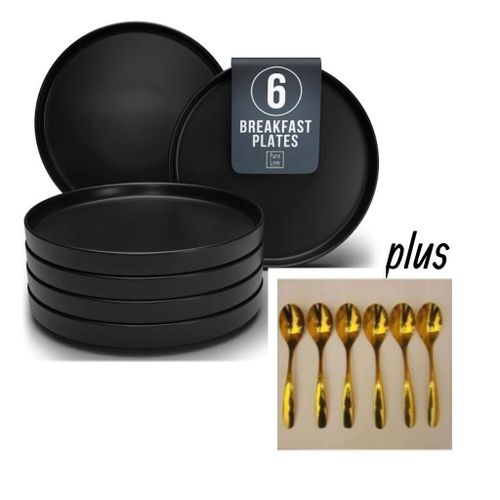 Luxury dinning flat plate plus 6 pcs Gold plated spoon set