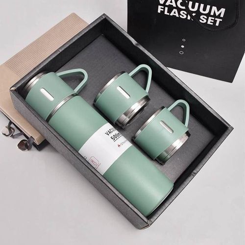 3 in 1 - VACUUM FLASK SET 500ml With Extra 2 Cups Bottle