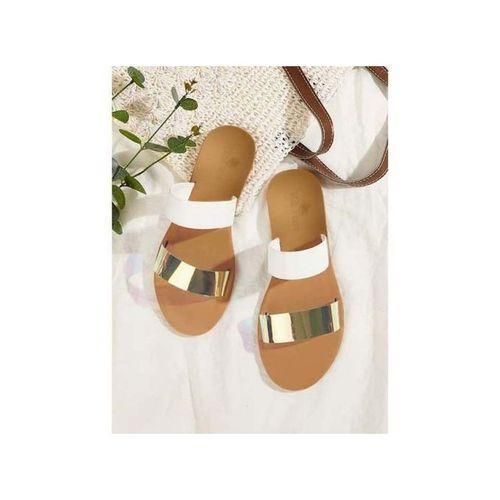 Jentel Ladies Flat Slippers - White/Gold