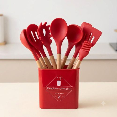 13PCS Silicon Non-Stick Cooking Spoon Set- Black
