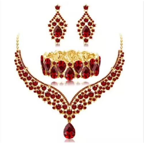 3PCS Necklace Earrings Bracelet Jewelry Set Bridal Banquet Gold