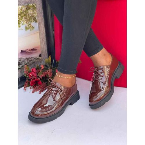 Unisex Brown Glossy Leather Lace-Up Shoes (BL259B)