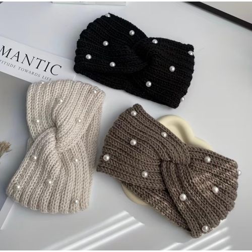 2pcs Winter Headband Warm Imitation Pearl Decor Wide Headwrap Hair Accessories for Women