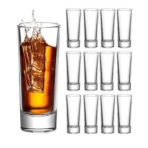 Set of 12 Long Shot Glasses - Best for Whiskey, Tequila, Vodka, Gin, Brandy - For use in Parties, Bars and Restaurants