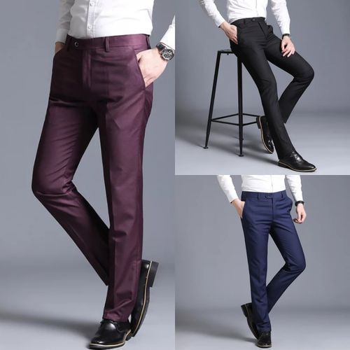 Quality Men Corporate Trousers - Set Of 3 - Wine Navy Blue Black