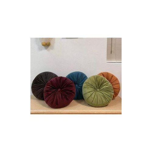 1pc, Pumpkin Pillow Round Retro Style, Solid Color Thickened Window Sill Waist Pillow Tatami Pumpkin Cushion Dutch Velvet Cushion