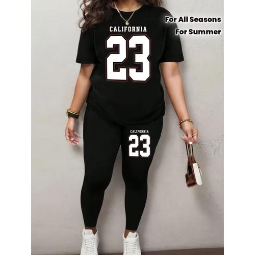Classy 2 Piece Sets for Women Design Casual Jogger Outfits Free Crew Neck cotton T-shirt polo High Waist Legging Trouser Sets