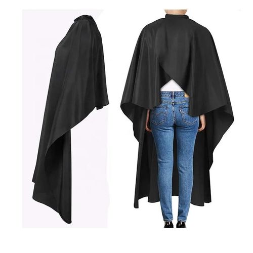 Barber's Salon Cape - Waterproof & Anti-Static Haircut Gown / Apron- Adjustable Snap Closure Hairdressing Cloak - Black