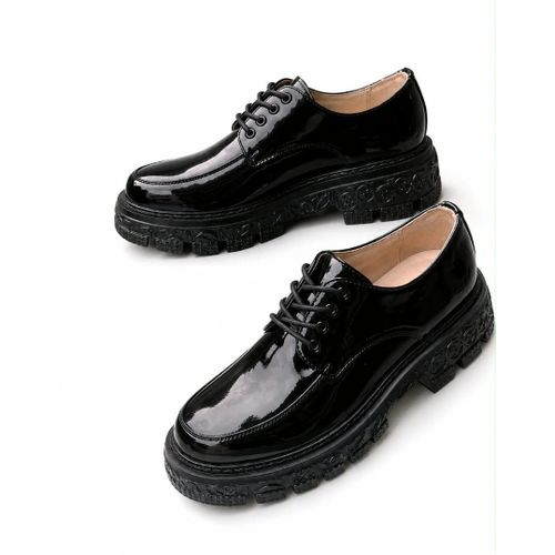 Men’s Black Patent Leather Platform Lace-Up Shoes