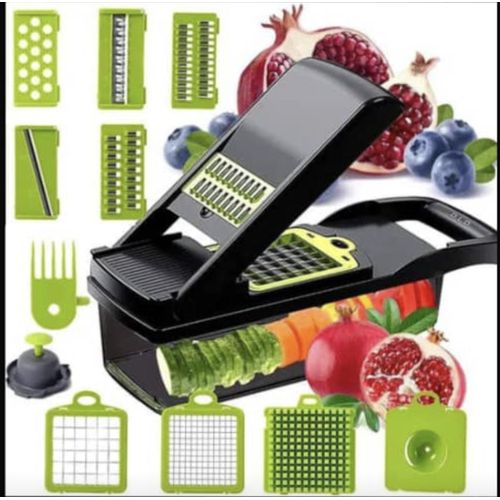 Multifunctional Vegetable & Fruit Slicer, Chopper, Grater and Dicer with Interchangeable Blades – Black/Green