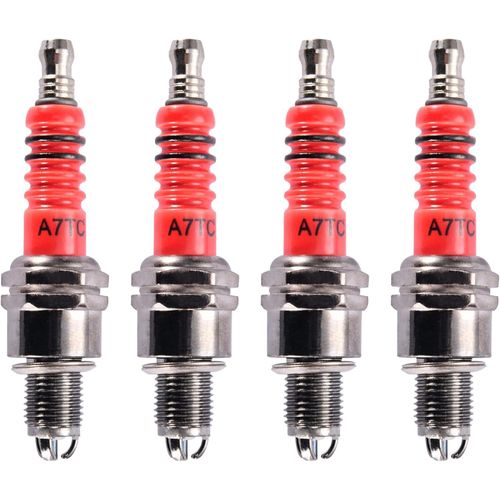 4 Pcs A7TC 3-Electrode Spark Plugs, Universal Motorcycle Spark Plugs for Honda Yamaha Generator ATV