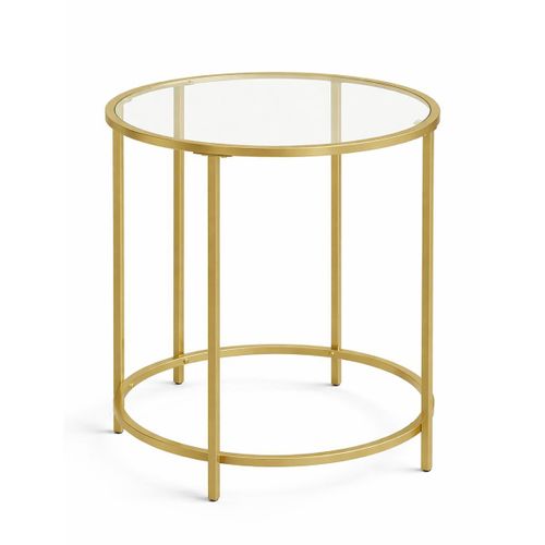 LASA Round Side Table - Glass Top Metal Frame Coffee Table -Gold