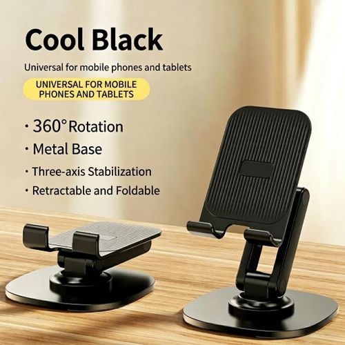 360 Degree Alloy Phone Stand, Adjustable Rotatable Foldable Desktop Holder, Universal Lazy Mount for Live Streaming, Photography & Tablet
