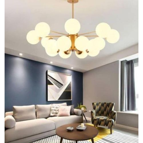 Modern 15-Head Globe Chandelier-Gold Sputnik Ceiling Light with Frosted Glass Ball for Living Room, Dining, Hotel & Office